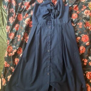 Navy Button-Front Dress with Key Hole Front